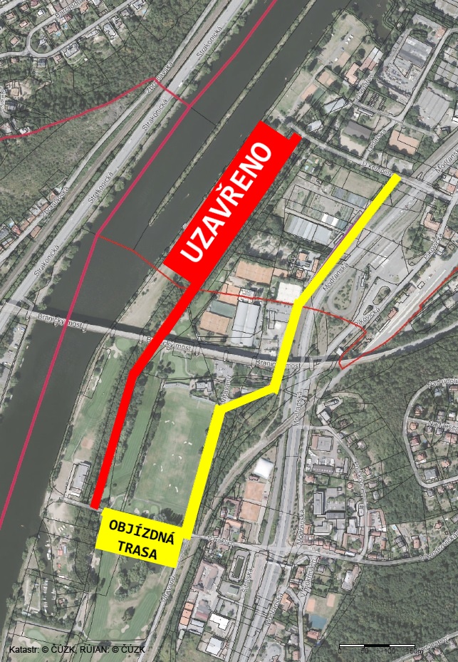 Dočasné uzavření cyklostezky U Kempinku