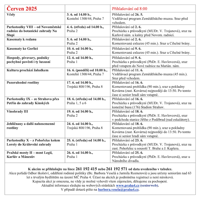 Akce pro seniory - červen 2025