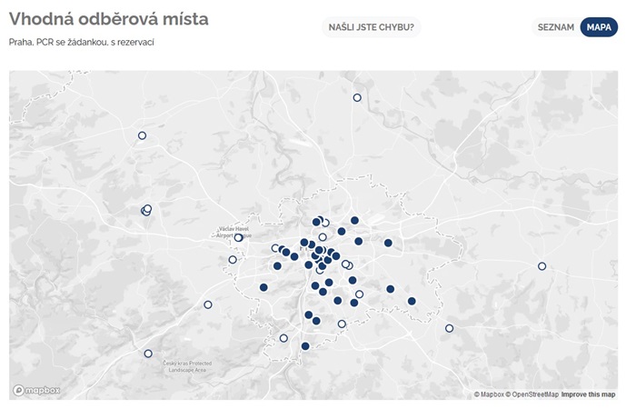 Přehled odběrných míst s antigenními testy v Praze nově přinese web covid.praha.eu, který na začátku října spustilo hlavní město Praha. Tato internetová stránka nabízí přehled o nejbližších volných termínech testování na COVID-19 na území Prahy a Středočeského kraje.