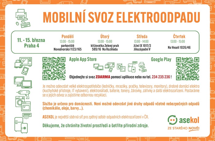 Mobilní sběr elektroodpadu - Praha 4 - březen 2024