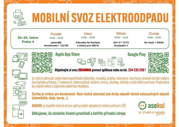 Lednový mobilní svoz elektroodpadu pro občany zdarma