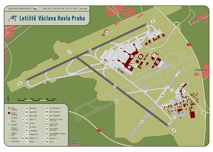 Pravidelná podzimní údržba hlavní dráhy na Letišti Václava Havla Praha - mapky