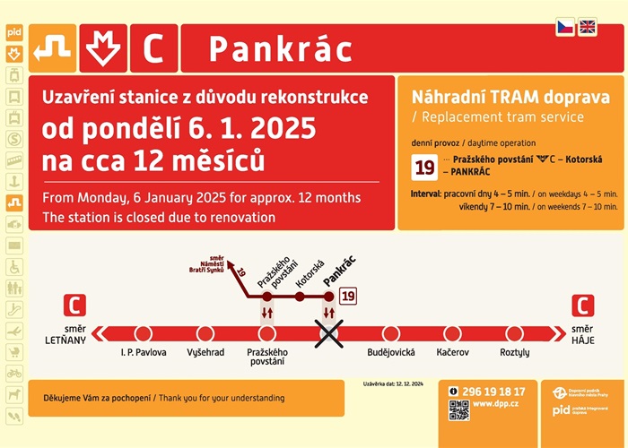 Stanice metra Pankrác bude od 6. ledna 2025 zhruba na rok uzavřena