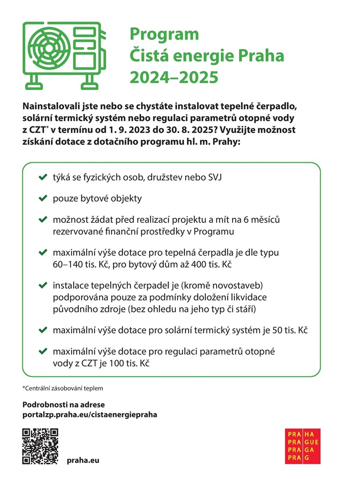 Program Čistá energie Praha 2024 - 2025 může pomoci i vám