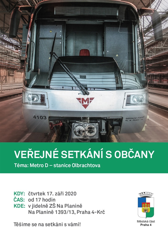 Pozvánka na veřejné setkání - Metro D – stanice Olbrachtova - čtvrtek 17. září 2020 od 17.00