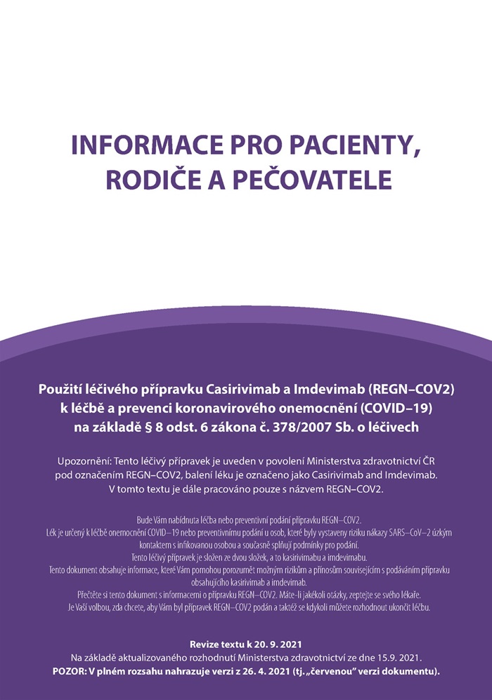 Přípravek REGN-CoV2 mohou lékaři v Praze aplikovat v 11 zdravotnických zařízeních
