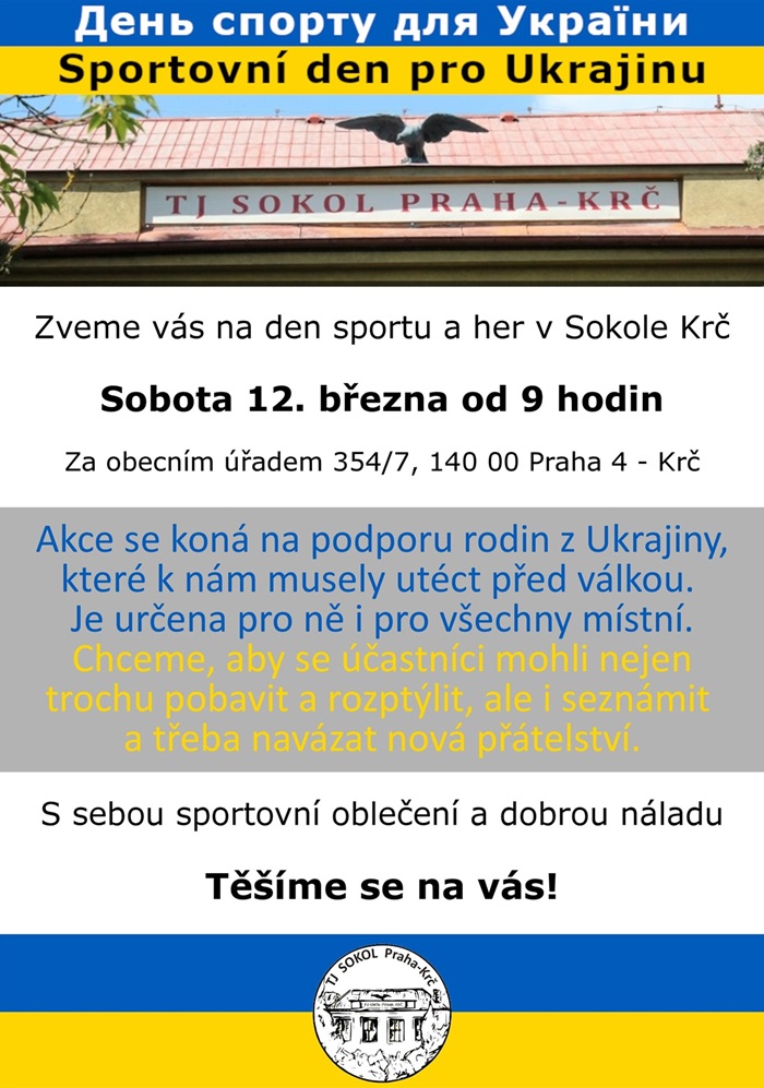 TJ Sokol Praha-Krč vás zve na Den sportu pro Ukrajinu